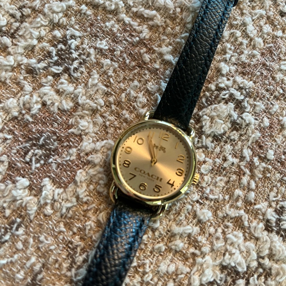 Coach Women's Watch with Blue Strap and Gold Face
